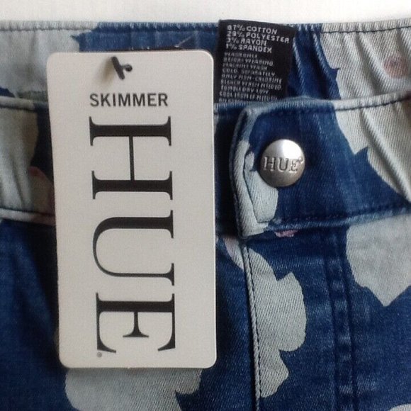 new HUE Women's Denim-look Blue Floral High-Rise Skimmer Leggings - Size Medium - Picture 2 of 10